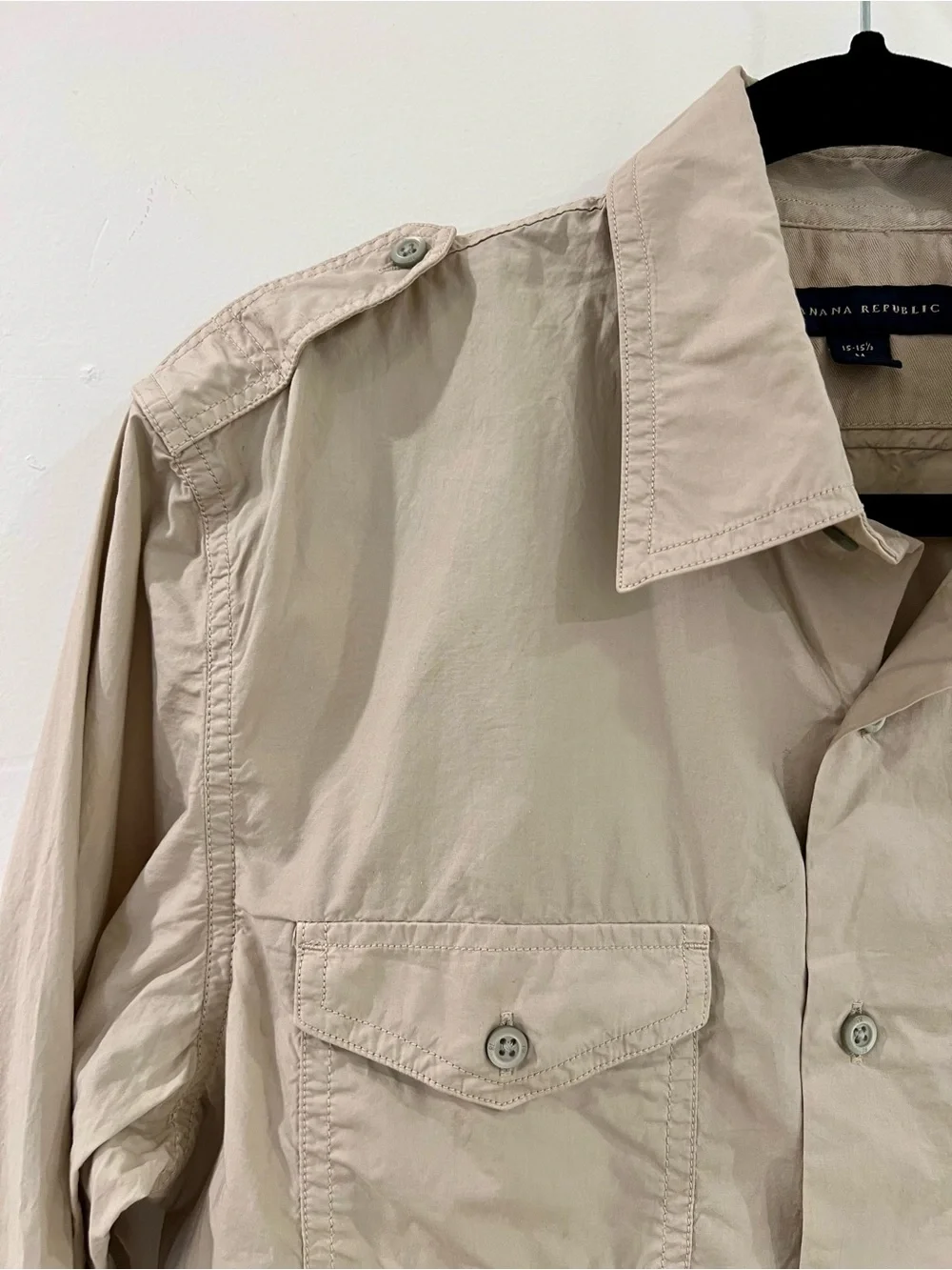 Banana Republic Mens M Military Shirt Khaki Epaulets Safari Cotton Pockets